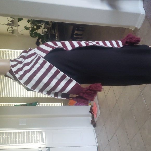 Charming Charlie red stripes scarf tassel hems - Picture 2 of 4